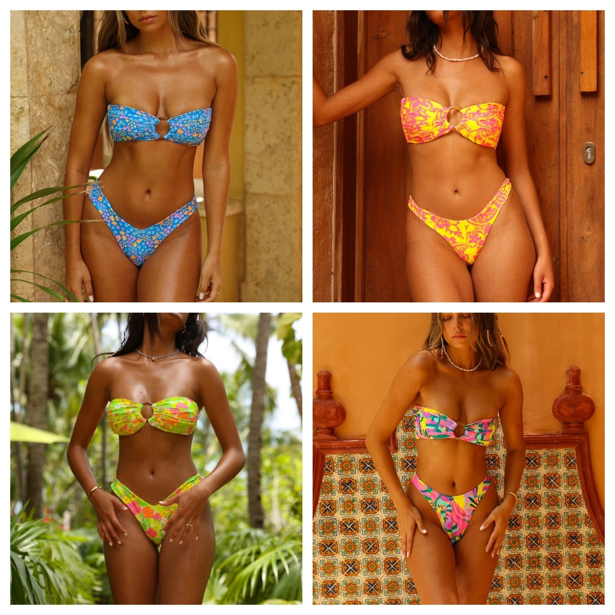 Costume da bagno bikini stampato con spacco da donna