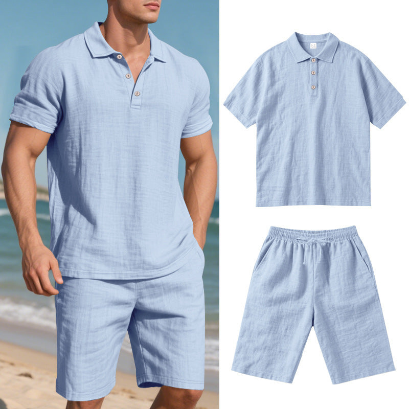Pantaloncini estivi da uomo, larghi, casual, traspiranti, in lino, a maniche corte, da spiaggia
