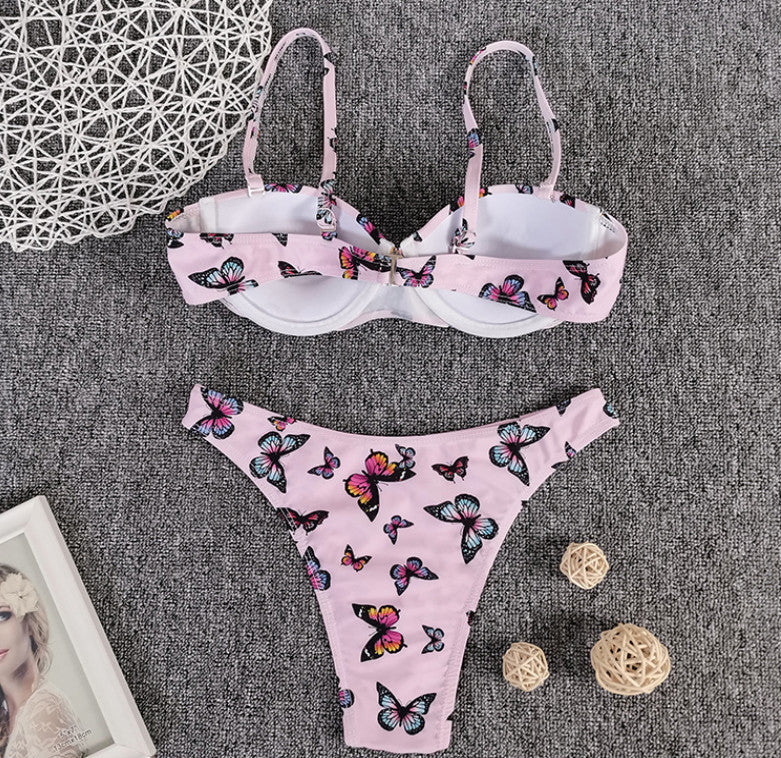 Bikini sexy con stampa a farfalla, costume da bagno da donna di alta qualità con sacca rigida