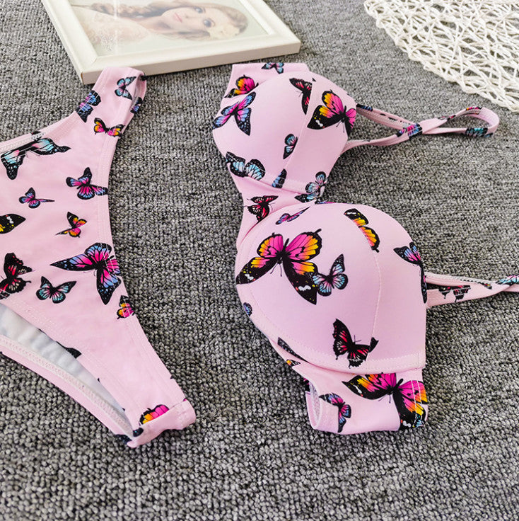 Bikini sexy con stampa a farfalla, costume da bagno da donna di alta qualità con sacca rigida
