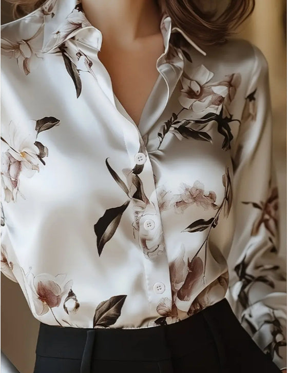 Camicia Elegante in Satin Stampato – Bianco Moderno | Terry’s Home