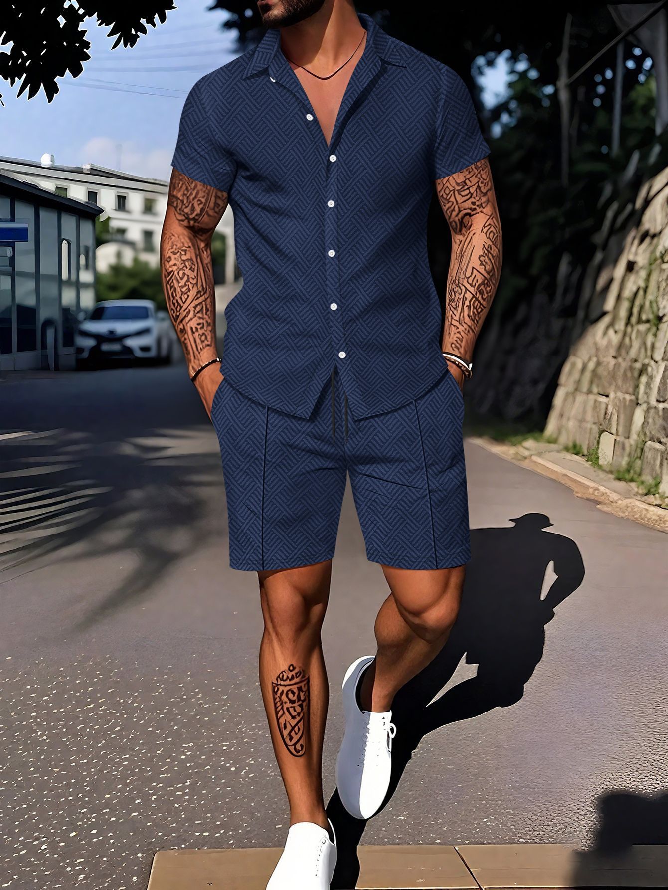 Abito casual a maniche corte da uomo con stampa digitale, stile europeo e americano.