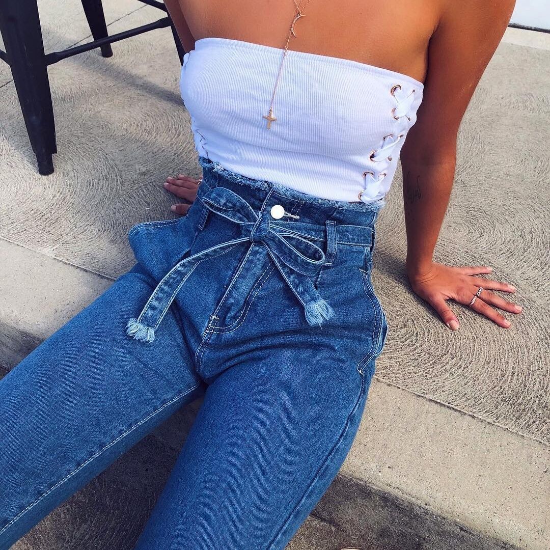 Jeans Vita Alta con Frange – Stile Vintage | Terry’s Home