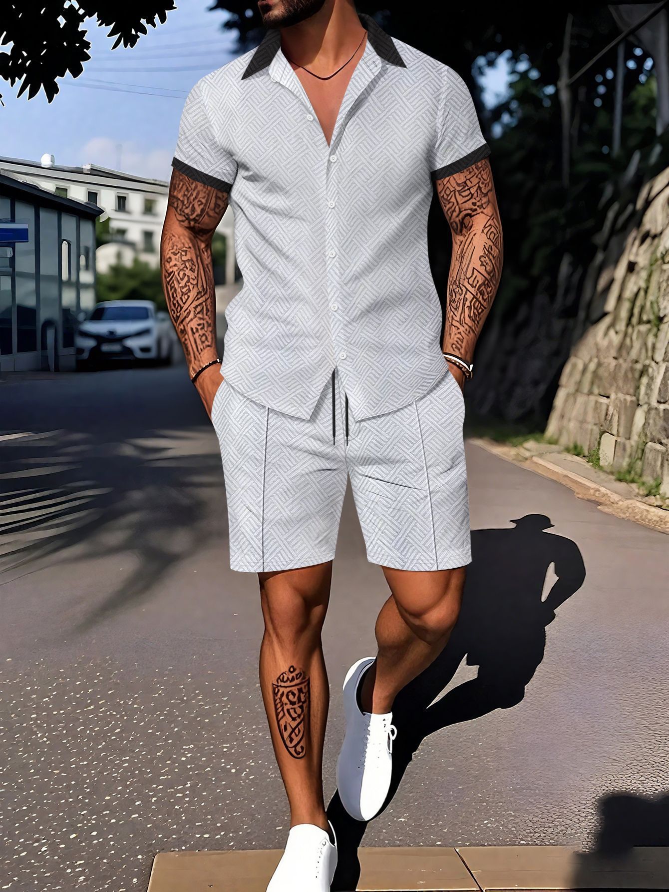 Abito casual a maniche corte da uomo con stampa digitale, stile europeo e americano.