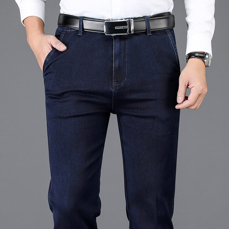 Pantaloni casual elasticizzati da uomo, jeans dritti a vita alta