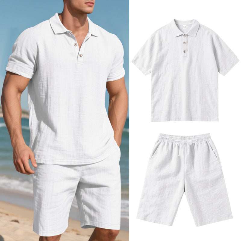 Pantaloncini estivi da uomo, larghi, casual, traspiranti, in lino, a maniche corte, da spiaggia