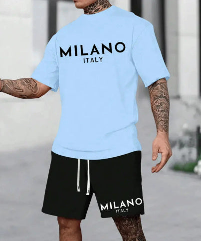Completo moda Milano a maniche corte con scollo tondo in stile europeo e americano
