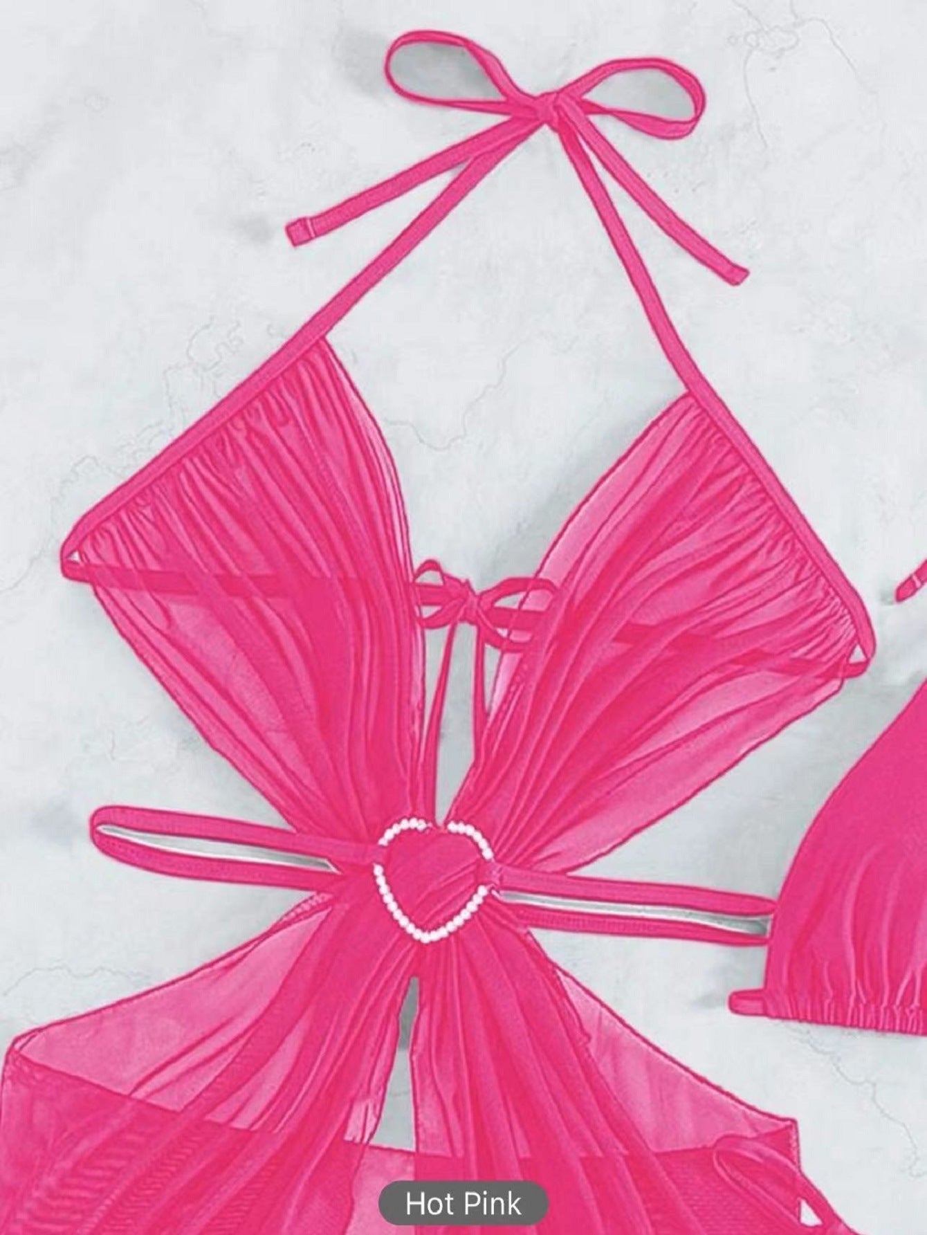 Costume da bagno da donna estivo con scollo all'americana, 3 pezzi, bikini, tinta unita, spacco laterale