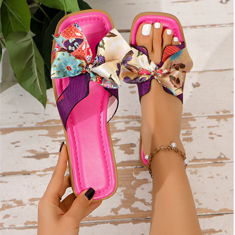 Sandali con fiocco a nastro, estivi, nuovi sandali con punta quadrata e tacco basso per le donne, scarpe casual alla moda da spiaggia