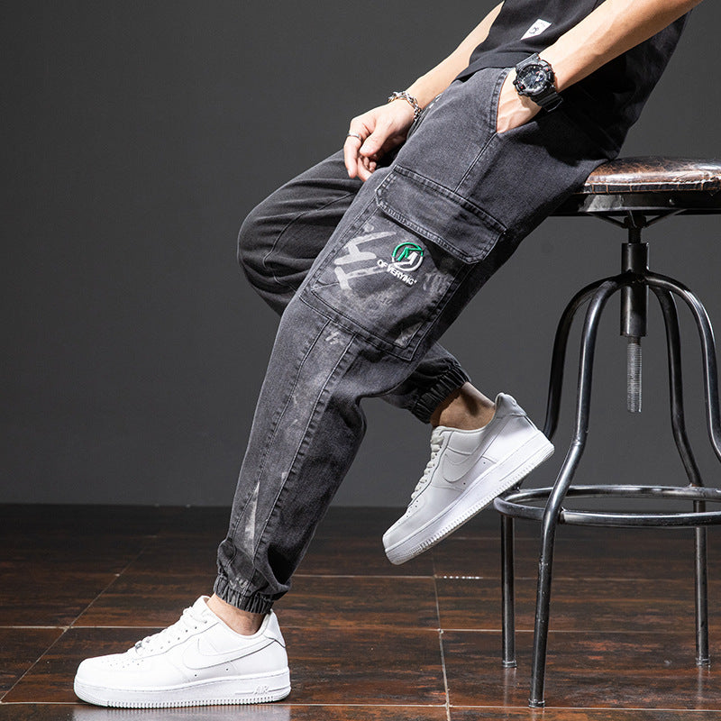 Jeans casual cargo larghi da uomo, nuovi di zecca, primavera