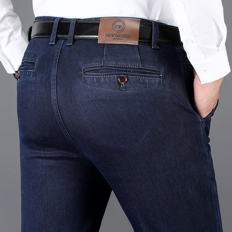 Pantaloni casual elasticizzati da uomo, jeans dritti a vita alta