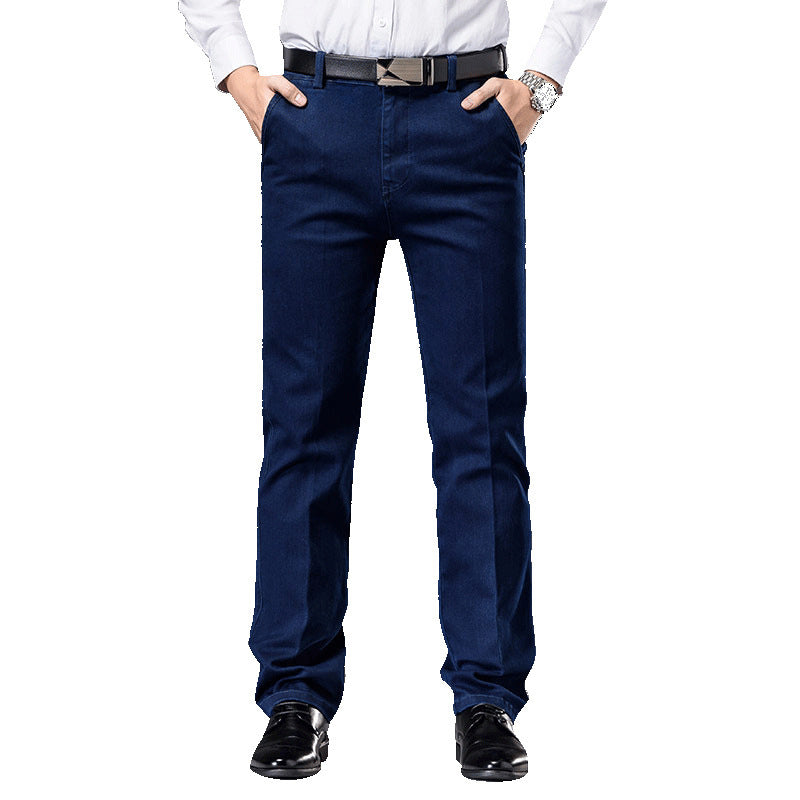 Pantaloni casual elasticizzati da uomo, jeans dritti a vita alta
