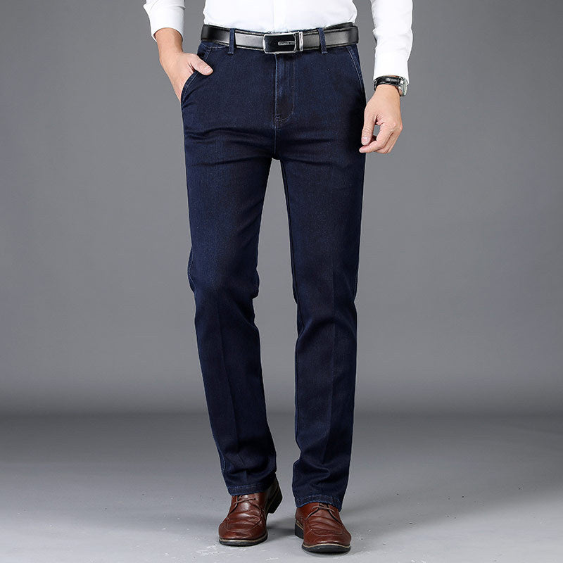 Pantaloni casual elasticizzati da uomo, jeans dritti a vita alta