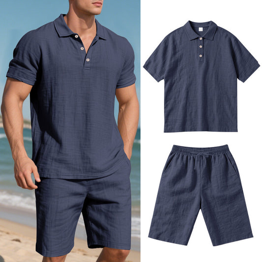 Pantaloncini estivi da uomo, larghi, casual, traspiranti, in lino, a maniche corte, da spiaggia
