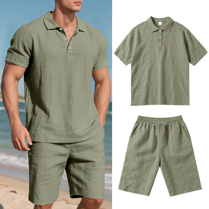 Pantaloncini estivi da uomo, larghi, casual, traspiranti, in lino, a maniche corte, da spiaggia