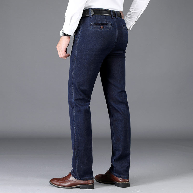 Pantaloni casual elasticizzati da uomo, jeans dritti a vita alta