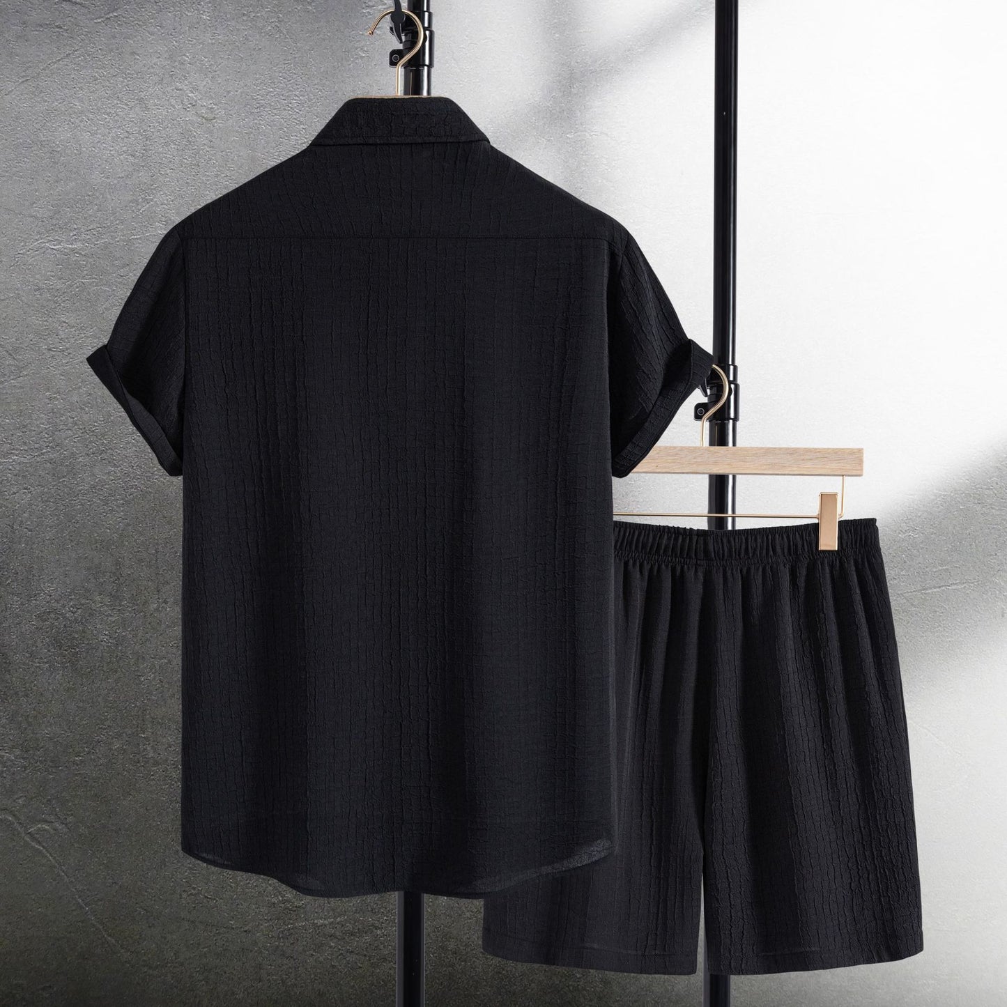Camicia a maniche corte in jacquard da uomo, stile casual, con pantaloncini e abito
