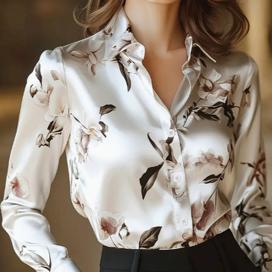 Camicia Elegante in Satin Stampato – Bianco Moderno | Terry’s Home