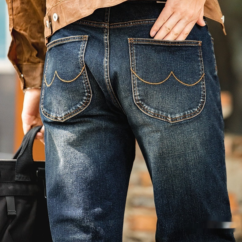 Jeans denim vintage da uomo in cotone denim