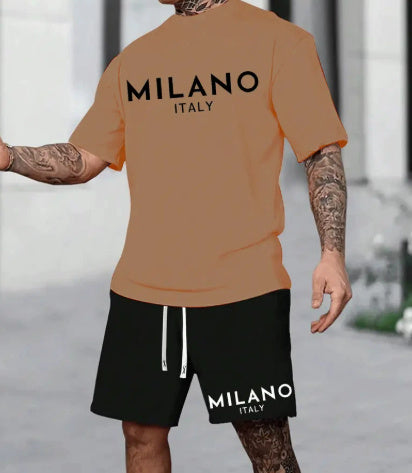 Completo moda Milano a maniche corte con scollo tondo in stile europeo e americano