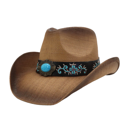 Cappello da cowboy da donna in paglia dura, semplice e ampio