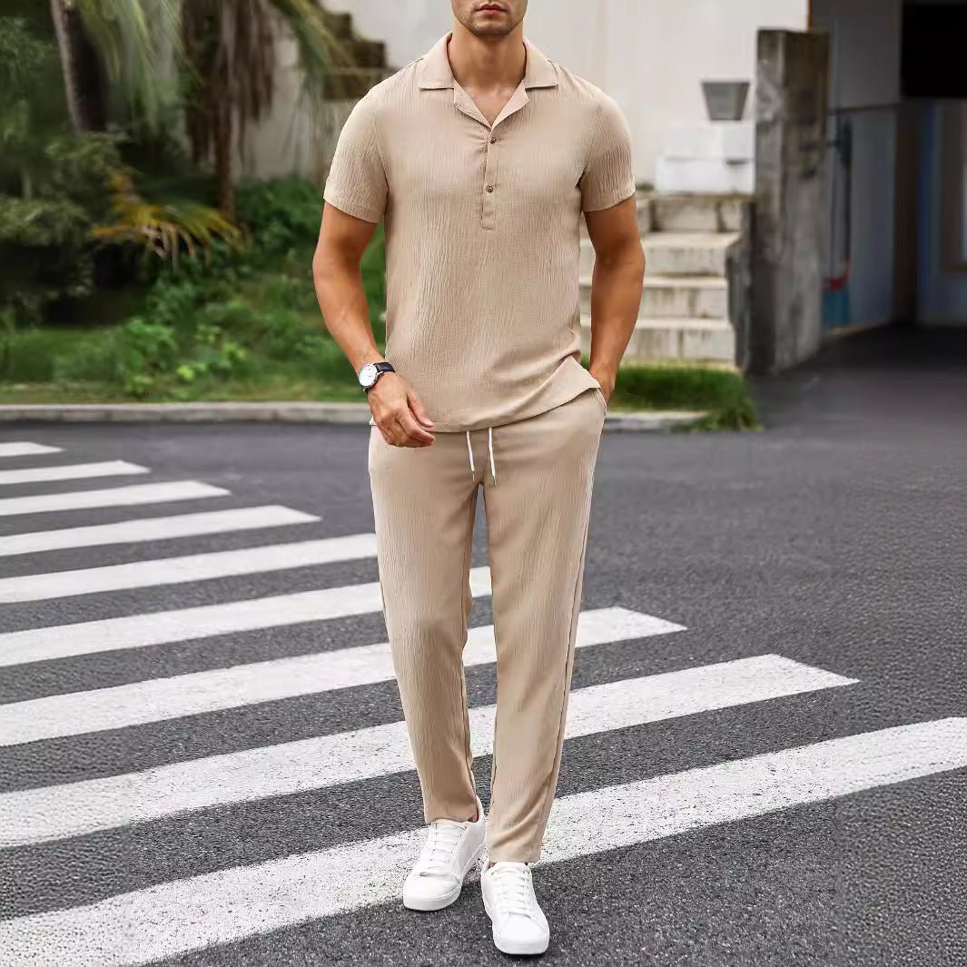 Pantaloni casual a maniche corte da uomo, tinta unita, stile elegante