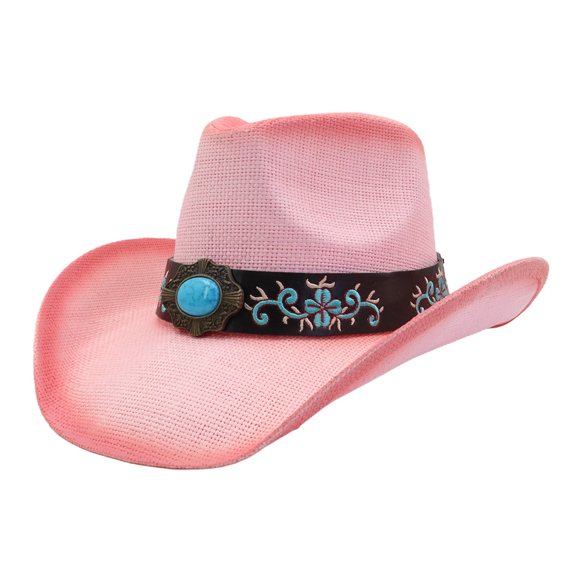 Cappello da cowboy da donna in paglia dura, semplice e ampio