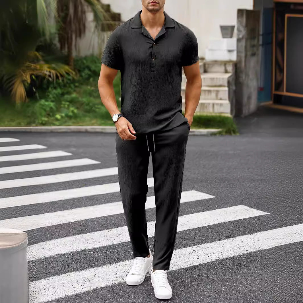 Pantaloni casual a maniche corte da uomo, tinta unita, stile elegante