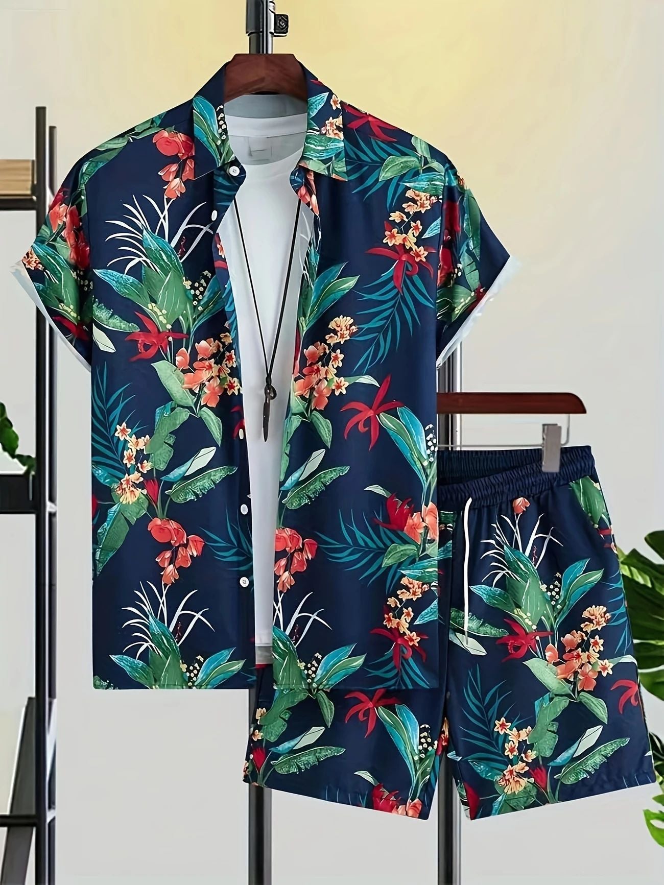 Completo da uomo estivo traspirante casual da uomo camicia e pantaloncini