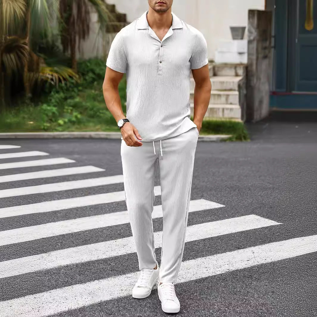 Pantaloni casual a maniche corte da uomo, tinta unita, stile elegante
