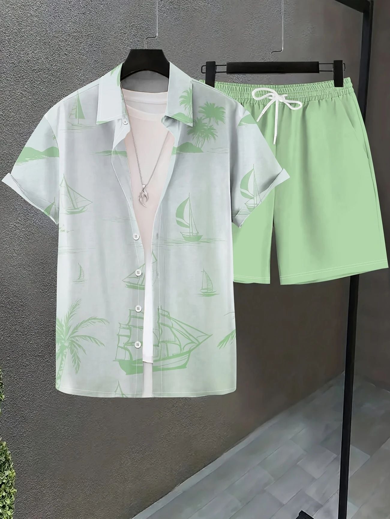 Completo da uomo estivo traspirante casual da uomo camicia e pantaloncini