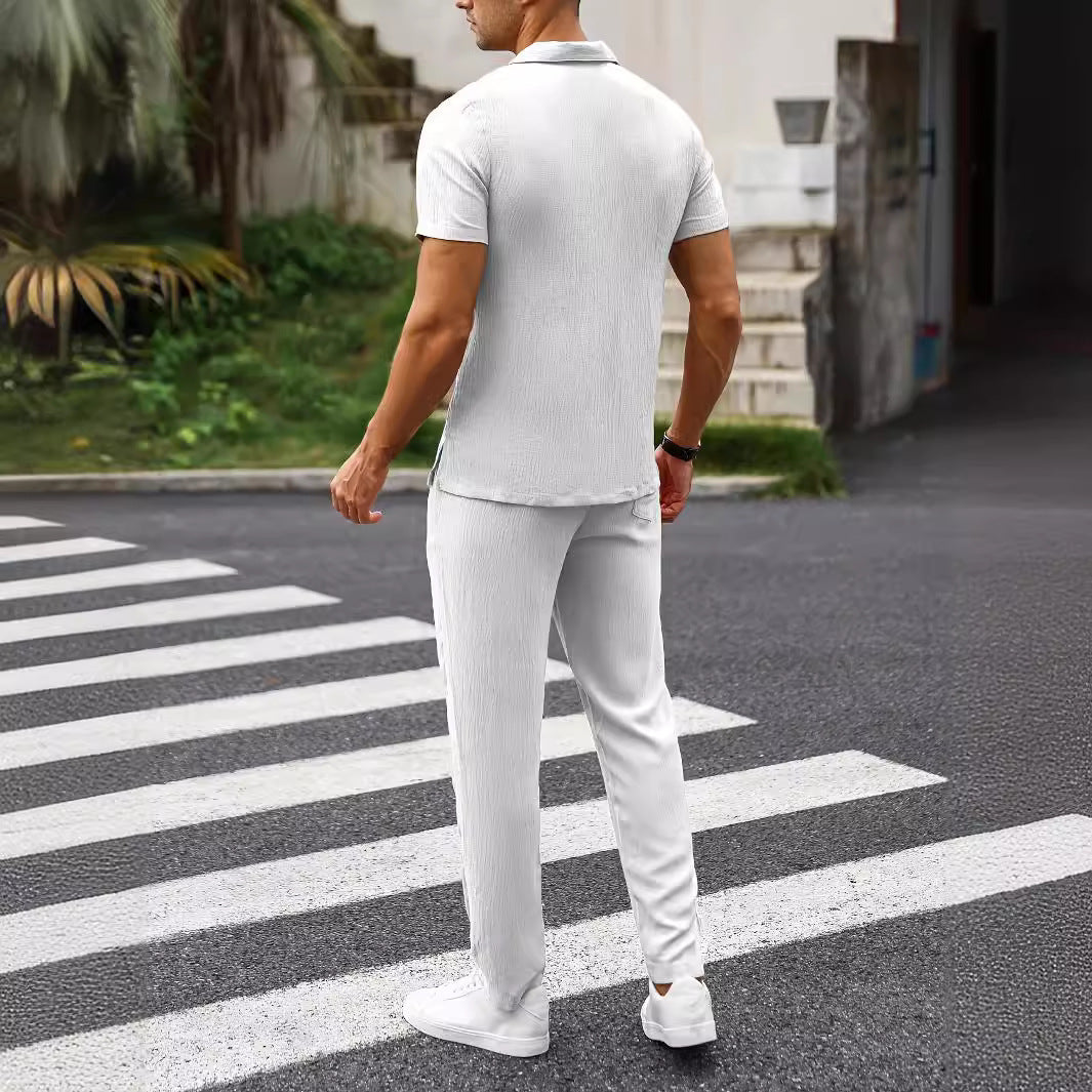 Pantaloni casual a maniche corte da uomo, tinta unita, stile elegante