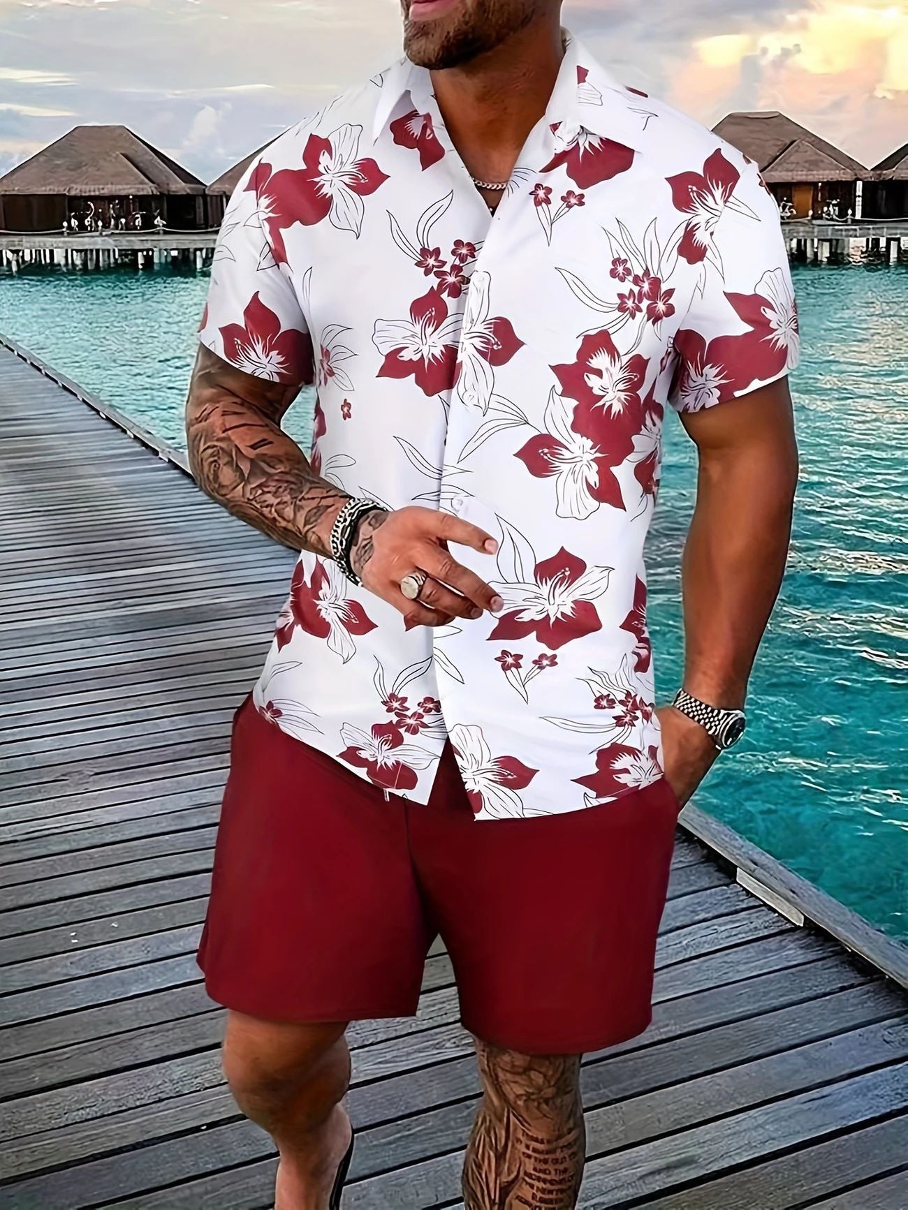 Completo da uomo estivo traspirante casual da uomo camicia e pantaloncini