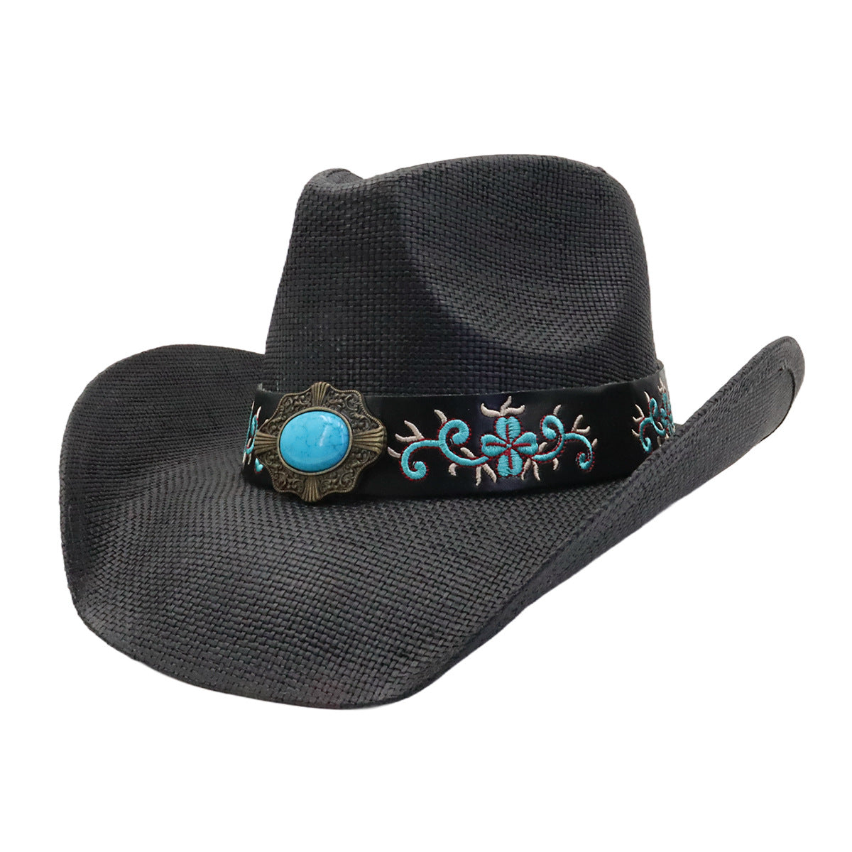 Cappello da cowboy da donna in paglia dura, semplice e ampio