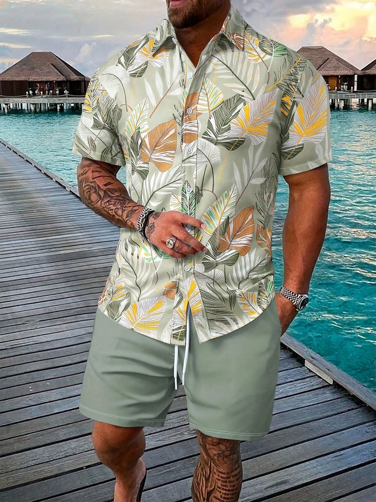 Completo da uomo estivo traspirante casual da uomo camicia e pantaloncini