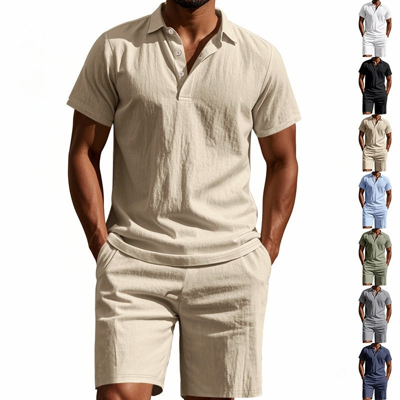 Pantaloncini estivi da uomo, larghi, casual, traspiranti, in lino, a maniche corte, da spiaggia