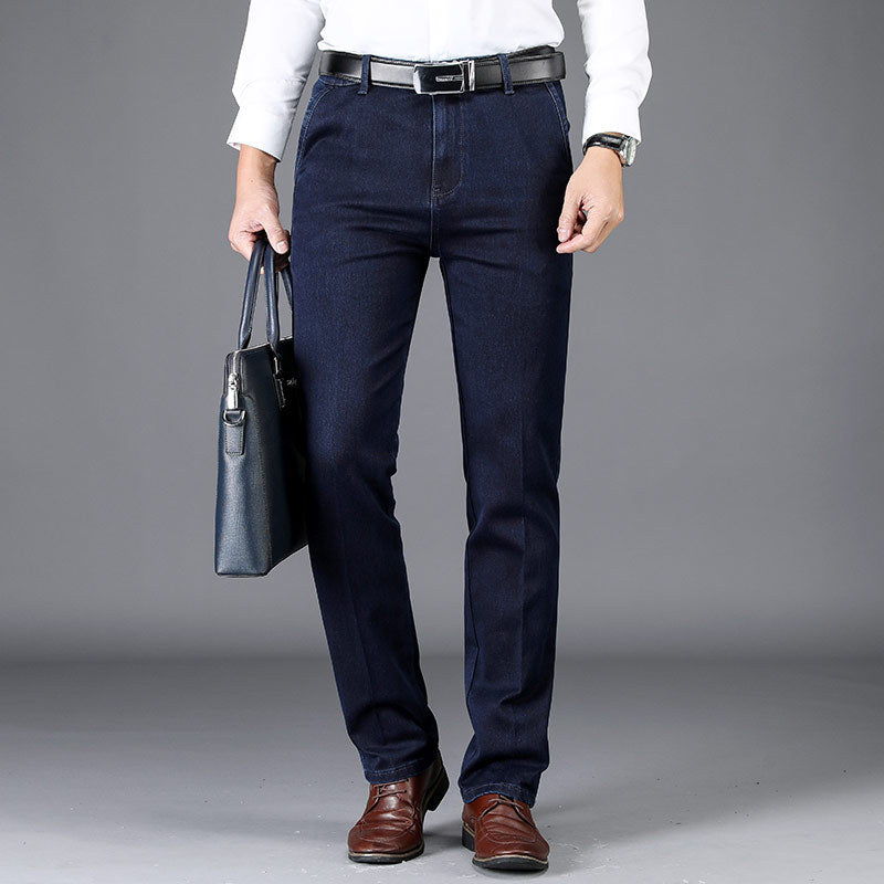 Pantaloni casual elasticizzati da uomo, jeans dritti a vita alta
