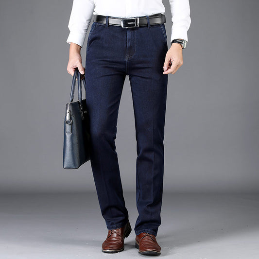 Pantaloni casual elasticizzati da uomo, jeans dritti a vita alta