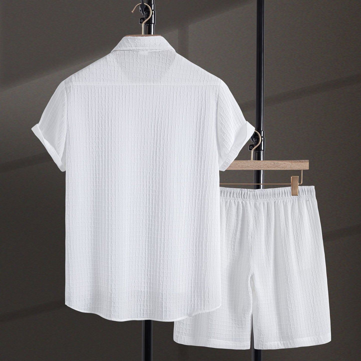 Camicia a maniche corte in jacquard da uomo, stile casual, con pantaloncini e abito