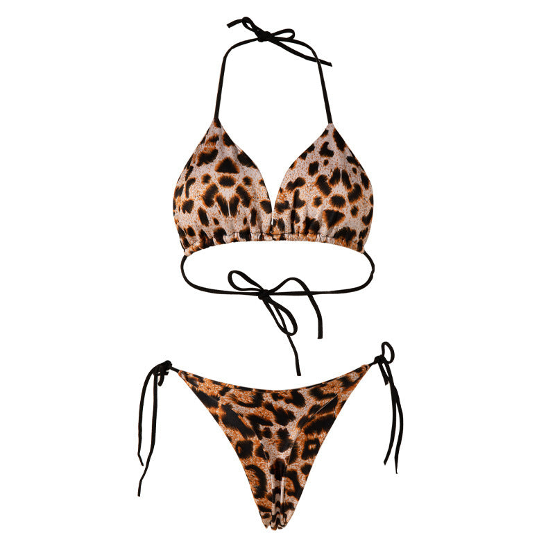 Costume da bagno con lacci, bikini a tre punti, schiena a T, con imbottitura per il petto, abbigliamento da spiaggia per donna