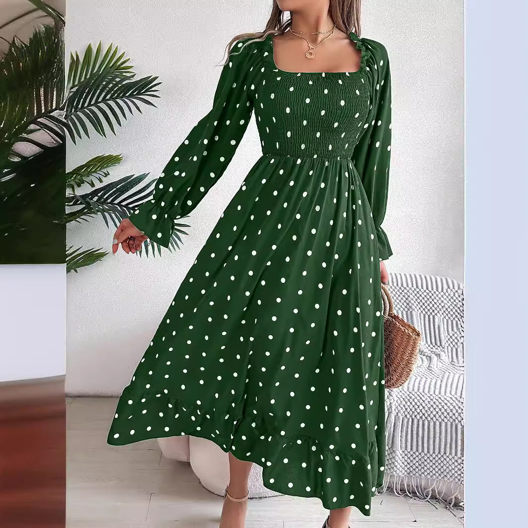 Abito casual a pois con colletto quadrato e orecchie di legno