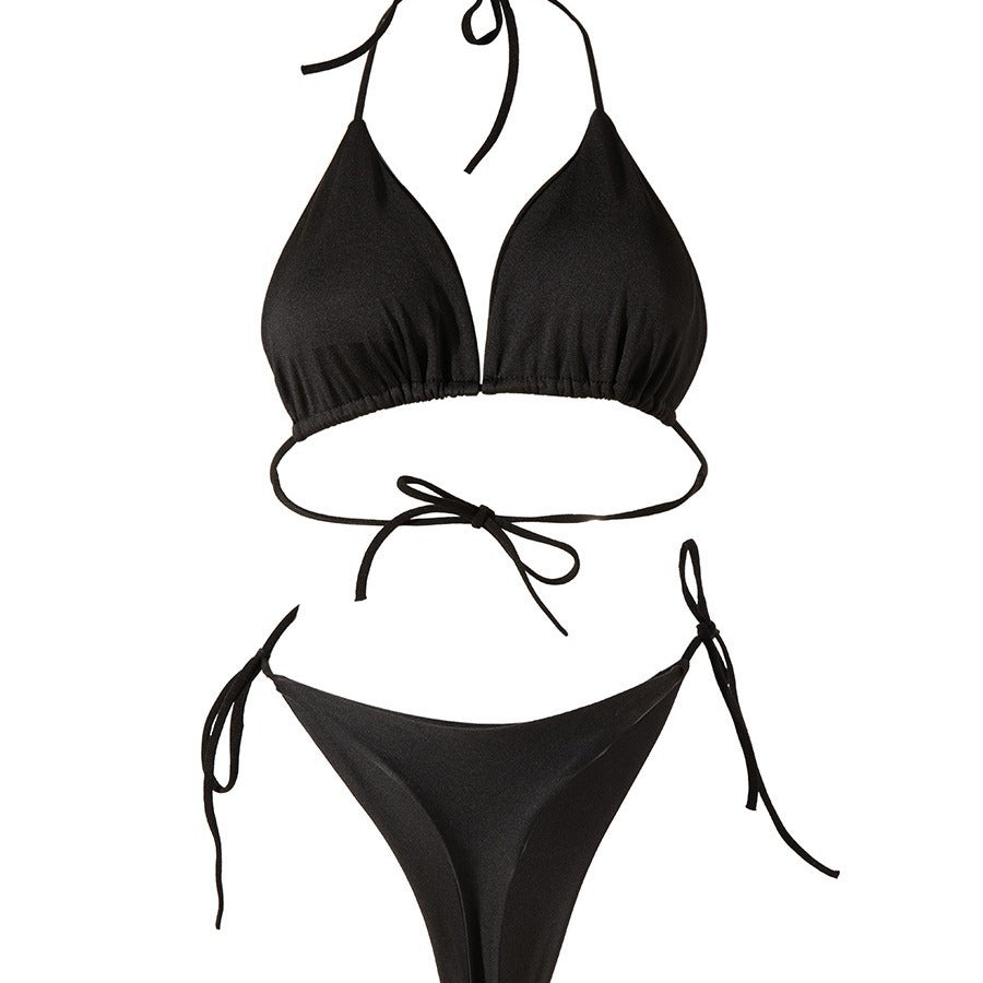 Costume da bagno con lacci, bikini a tre punti, schiena a T, con imbottitura per il petto, abbigliamento da spiaggia per donna