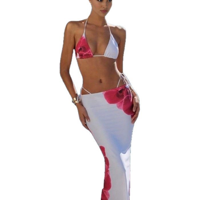 Costume da bagno bikini con gonna a fascia sexy stampata