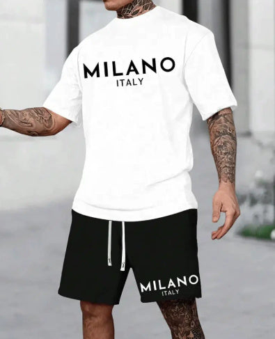 Completo moda Milano a maniche corte con scollo tondo in stile europeo e americano
