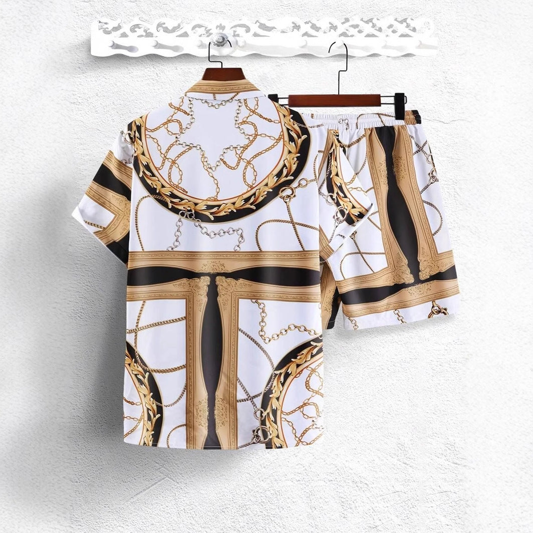Completo con pantaloncini e maglietta con stampa digitale 3D a catena in oro di lusso