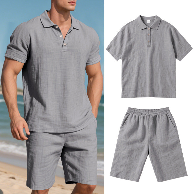 Pantaloncini estivi da uomo, larghi, casual, traspiranti, in lino, a maniche corte, da spiaggia