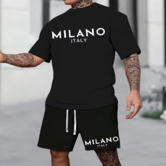 Completo moda Milano a maniche corte con scollo tondo in stile europeo e americano