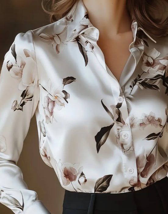 Camicia Elegante in Satin Stampato – Bianco Moderno | Terry’s Home