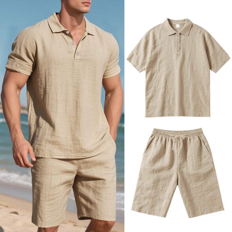 Pantaloncini estivi da uomo, larghi, casual, traspiranti, in lino, a maniche corte, da spiaggia