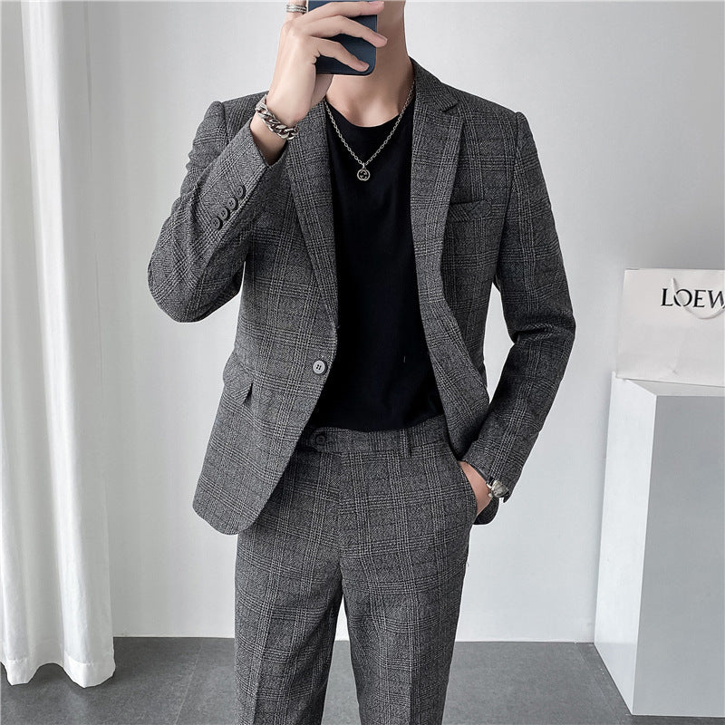 Abito da uomo autunnali a quadri, casual, da lavoro, due pezzi